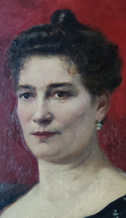 Ancien portrait de femme  Peinture à l huile  Signée Marie Mathilde Mangepan  19 ème siècle
