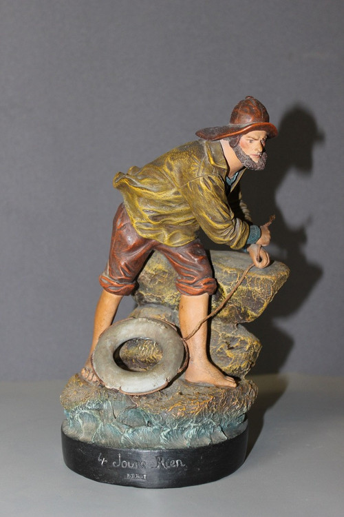 Terrakotta Figur eines bretonischen Fischers Um 1900