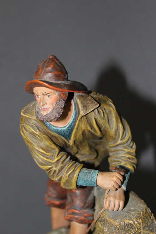 Terrakotta Figur eines bretonischen Fischers Um 1900