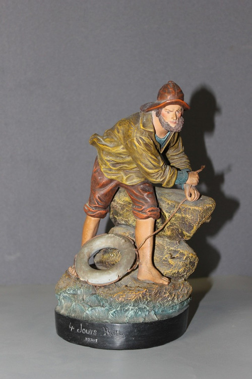 Terrakotta Figur eines bretonischen Fischers Um 1900
