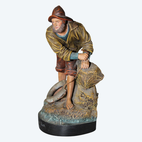 Terrakotta Figur eines bretonischen Fischers Um 1900