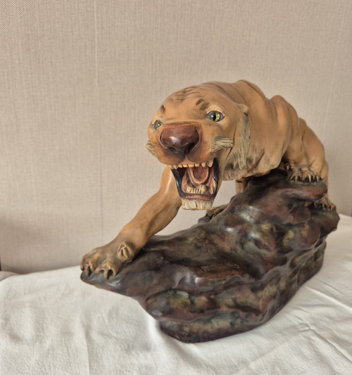 Brüllender Tiger aus mehrfarbigem Terrakotta von Thomas François CARTIER-um 1930
