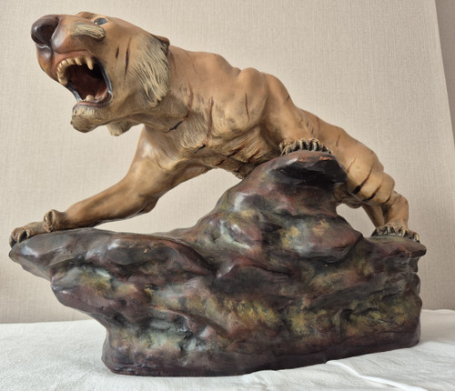 Brüllender Tiger aus mehrfarbigem Terrakotta von Thomas François CARTIER-um 1930