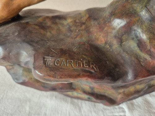 Brüllender Tiger aus mehrfarbigem Terrakotta von Thomas François CARTIER-um 1930