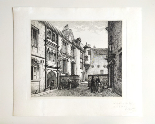 Etching  Architecture Bourges Hotel Lallemant Engraving 19th C Old Print