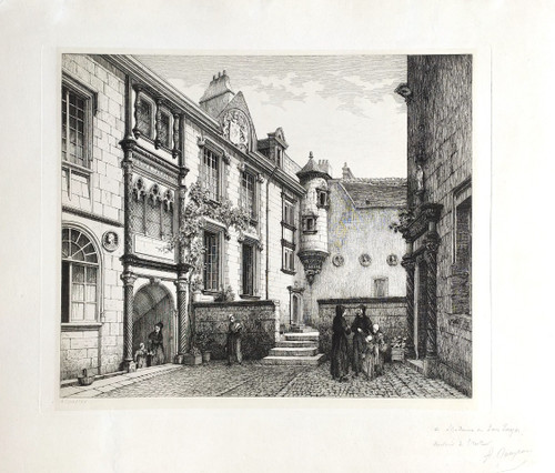 Etching  Architecture Bourges Hotel Lallemant Engraving 19th C Old Print