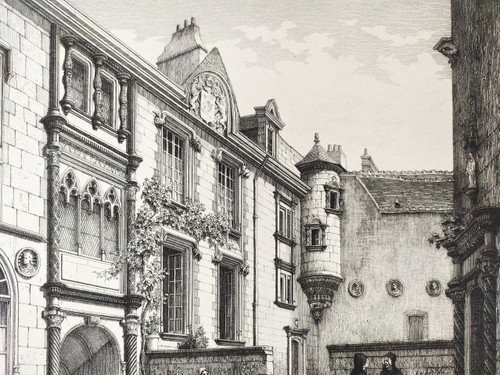 Etching  Architecture Bourges Hotel Lallemant Engraving 19th C Old Print