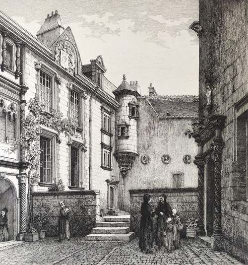 Etching  Architecture Bourges Hotel Lallemant Engraving 19th C Old Print