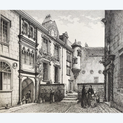 Etching  Architecture Bourges Hotel Lallemant Engraving 19th C Old Print