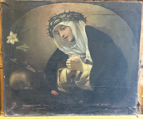 école Florentine Du XVIIème - Entourage De Volterrano - Sainte Catherine De Sienne En Prière 