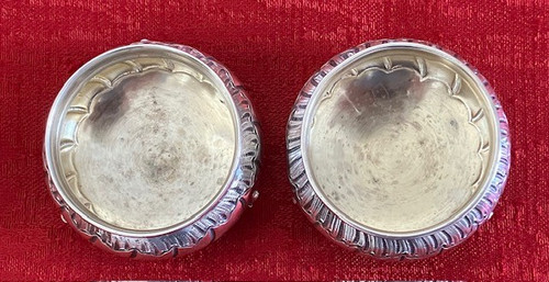 Pair of Louis XV style solid silver salt cellars, late 19th century, silversmith Augustin Leroy