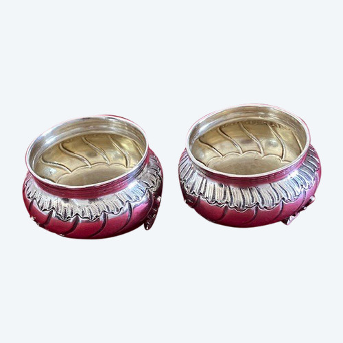 Pair of Louis XV style solid silver salt cellars, late 19th century, silversmith Augustin Leroy