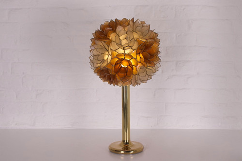 Tulip lamp in brass and mother-of-pearl by Rausch