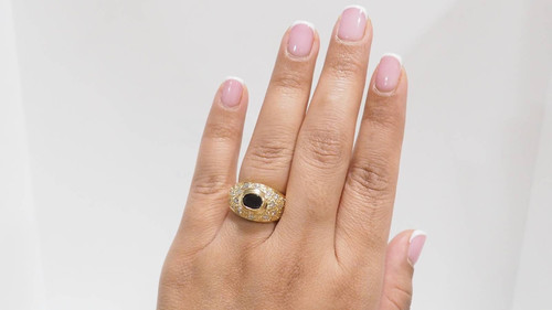 Bague Jonc en or jaune, saphir et diamants