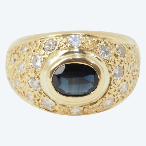 Bague Jonc en or jaune, saphir et diamants