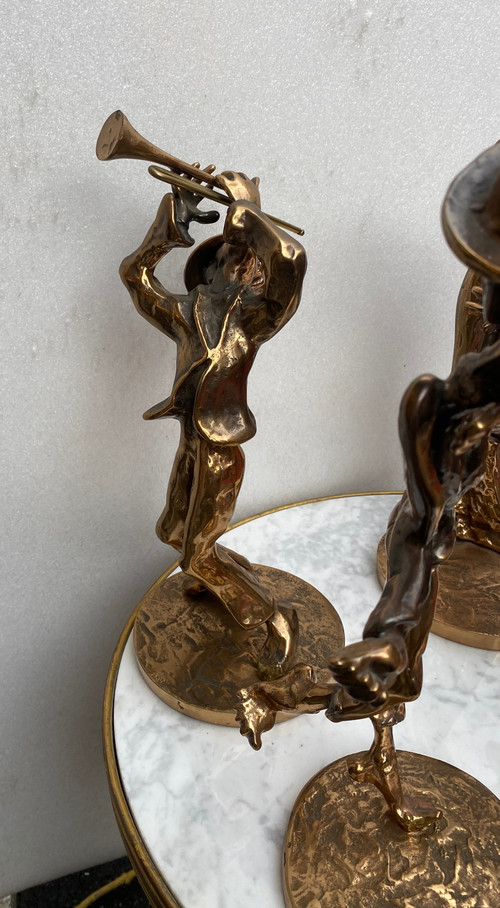 1970/80 'Le Jazz Band' 4 Bronze Sculptures, Signed LOHE