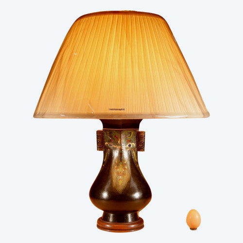 Unusual Japanese bronze Champlevé table lamp.