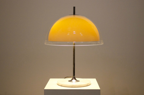 Mushroom lamp with double shade and marble base.