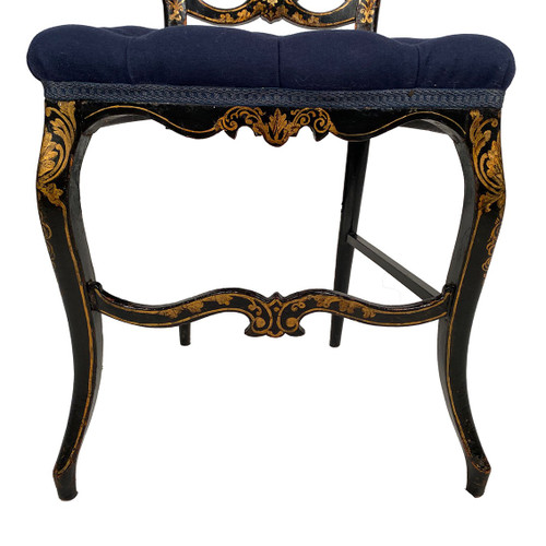 Set of four chairs in black burgauté lacquered wood with gold decoration, Napoleon III