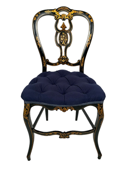 Set of four chairs in black burgauté lacquered wood with gold decoration, Napoleon III