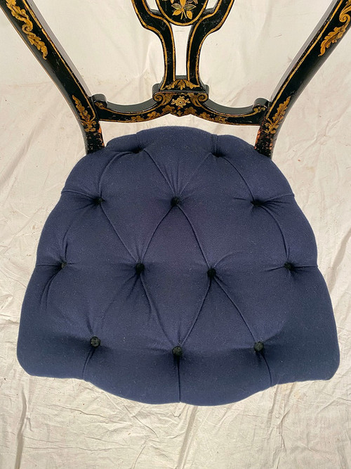 Set of four chairs in black burgauté lacquered wood with gold decoration, Napoleon III