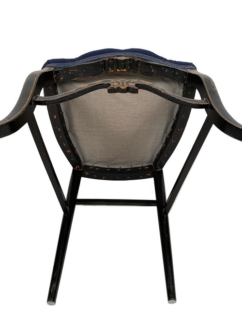 Set of four chairs in black burgauté lacquered wood with gold decoration, Napoleon III