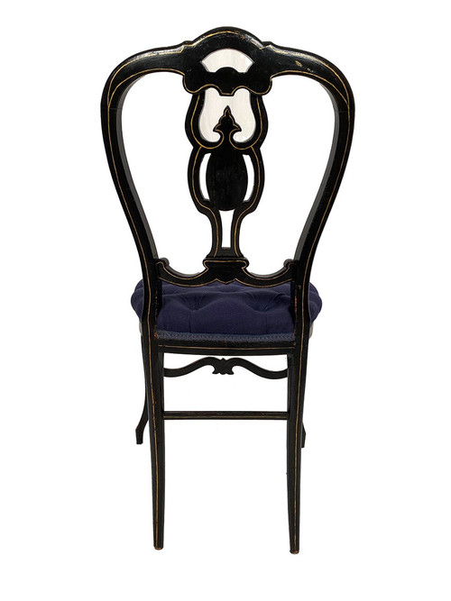 Set of four chairs in black burgauté lacquered wood with gold decoration, Napoleon III