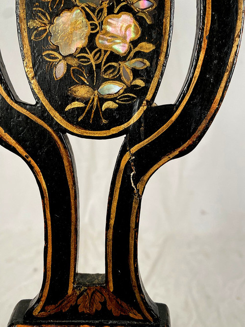 Set of four chairs in black burgauté lacquered wood with gold decoration, Napoleon III