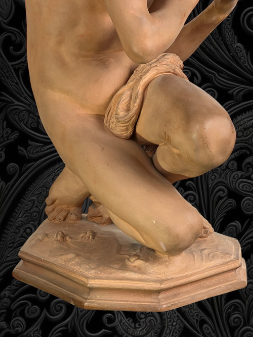 JEAN BAPTISTE CARPEAUX / TERRE CUITE SIGNÉE LE PÊCHEUR NAPOLITAIN A LA COQUILLE