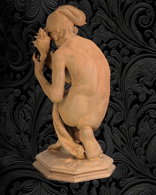 JEAN BAPTISTE CARPEAUX / TERRE CUITE SIGNÉE LE PÊCHEUR NAPOLITAIN A LA COQUILLE