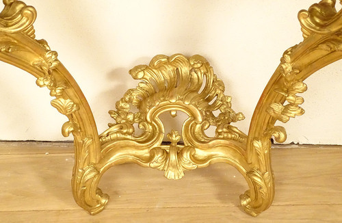Konsole Louis XV Holz geschnitzt Vergoldet Rocaille Schalen Marmor Weiß XVIII.