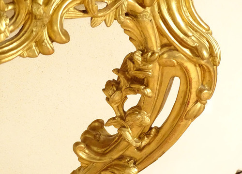 Konsole Louis XV Holz geschnitzt Vergoldet Rocaille Schalen Marmor Weiß XVIII.