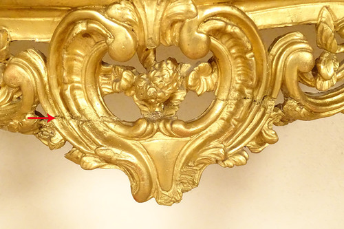 Konsole Louis XV Holz geschnitzt Vergoldet Rocaille Schalen Marmor Weiß XVIII.