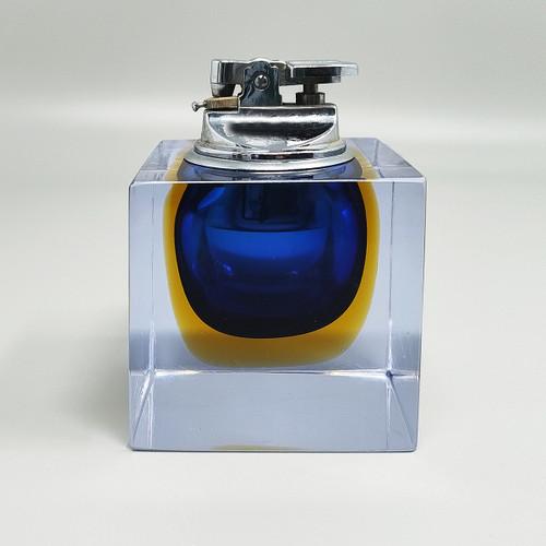 1960er Jahre Atemberaubendes blaues Tischfeuerzeug aus Murano-Sommerso-Glas von Flavio Poli für Seguso