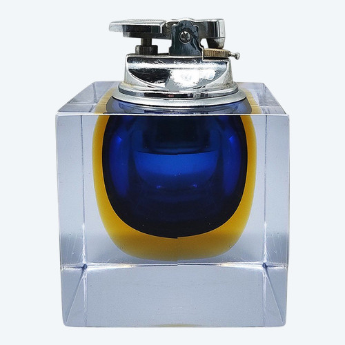 1960er Jahre Atemberaubendes blaues Tischfeuerzeug aus Murano-Sommerso-Glas von Flavio Poli für Seguso