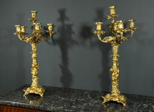 Candélabres en Bronze d’après J-A.Meissonnier, style Rocaille, époque Napoleon III – Milieu XIXe
