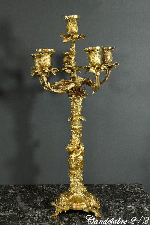 Candélabres en Bronze d’après J-A.Meissonnier, style Rocaille, époque Napoleon III – Milieu XIXe