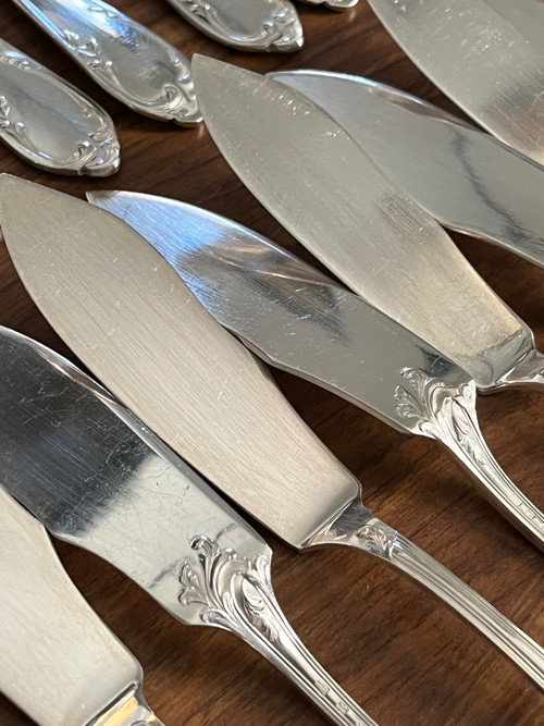 12 SFAM Bien aimé Rocaille fish cutlery sets