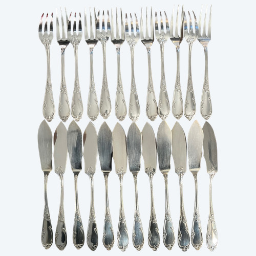 12 SFAM Bien aimé Rocaille fish cutlery sets
