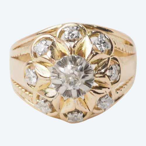 Vintage-Ring aus Gelbgold und Diamanten 