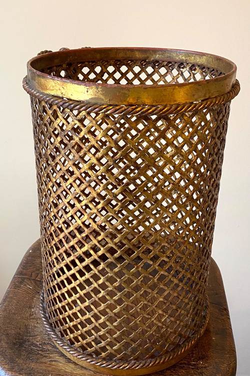 Li Puma. Gilded metal basket. Trimmings decoration. Italy, mid-20th century.