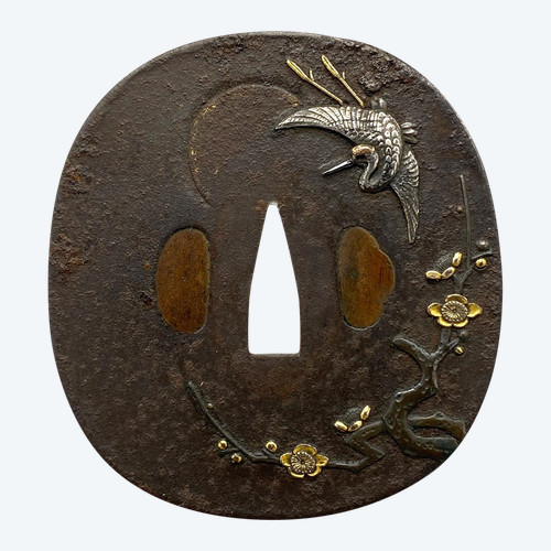 TSUBA in ferro, tate maru gata con motivo cicogna GIAPPONE – Periodo Edo (1606 – 1868)