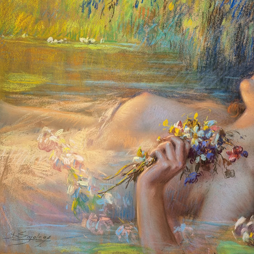 Enjolras Delphin, magnificent large signed pastel.