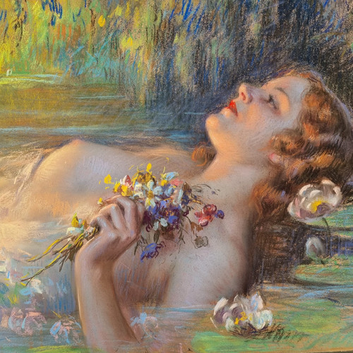 Enjolras Delphin, magnificent large signed pastel.