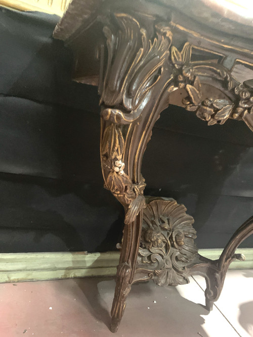 Louis XV console in carved and patinated wood, 18th century period