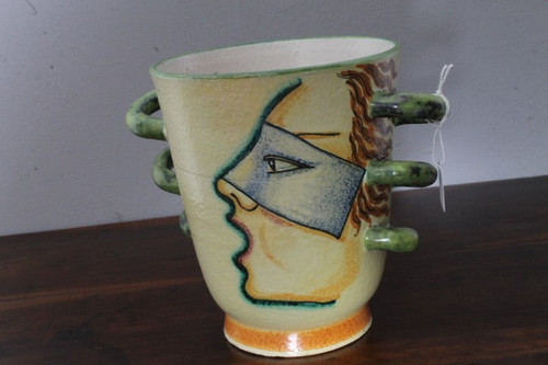 Ivos Pacetti, marque Dima Albisola. Vase futuriste des années 1930. Double face taille H 17 