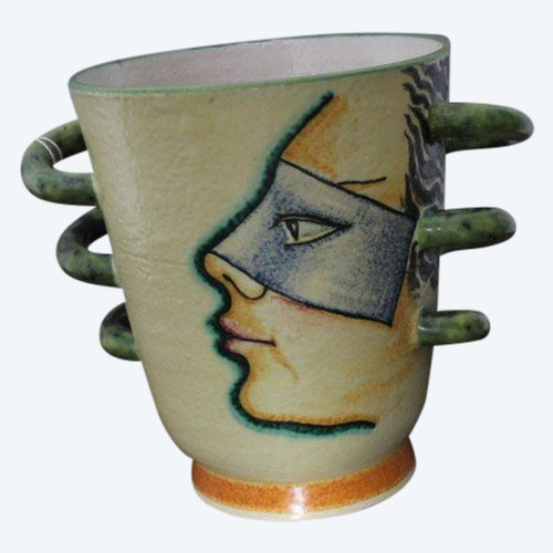 Ivos Pacetti, marque Dima Albisola. Vase futuriste des années 1930. Double face taille H 17 