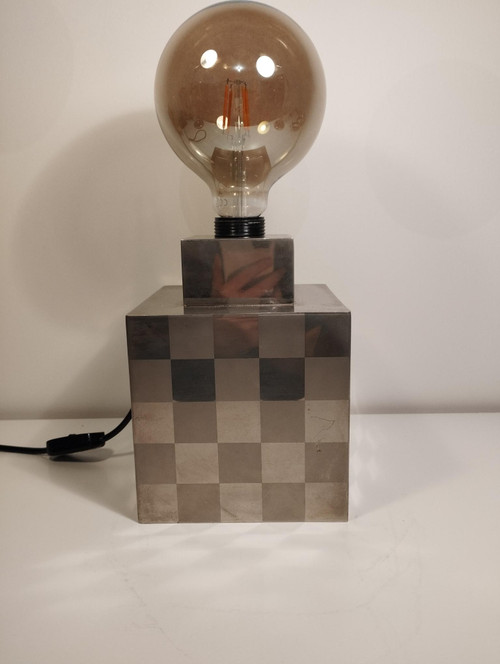 Cube lamp - checkerboard - attributed to Françoise Sée - Space Age Design - Period 60 / 70 - sixties / seventies