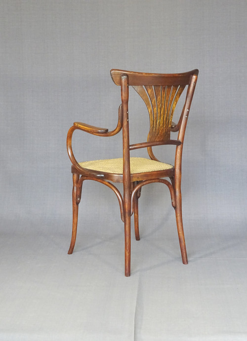 Bentwood armchair, curved wood, bistro KOHN N°196, 1905, new canework; No Thonet