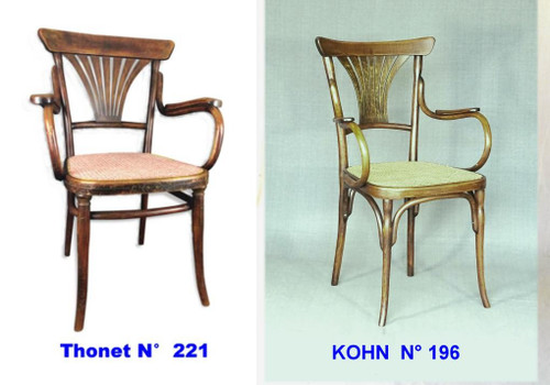 Bentwood armchair, curved wood, bistro KOHN N°196, 1905, new canework; No Thonet